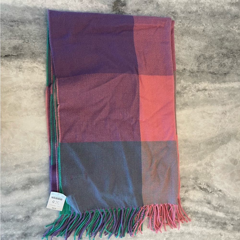 J.Crew Pink Plaid Scarf Women’s One Size NWT - Picture 5 of 5